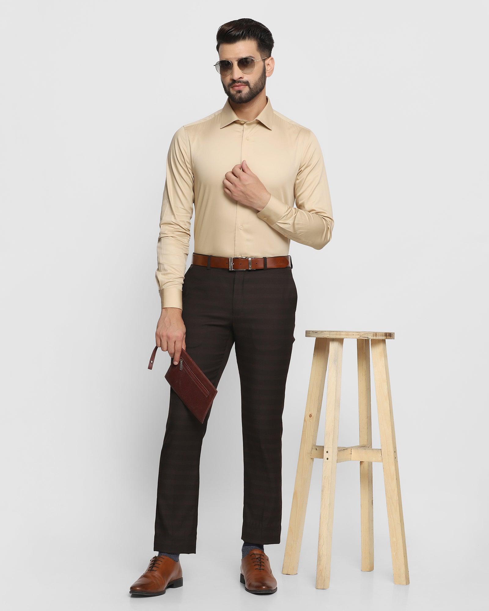 Buy Men Cream Slim Fit Solid Flat Front Formal Trousers Online - 691039 |  Louis Philippe